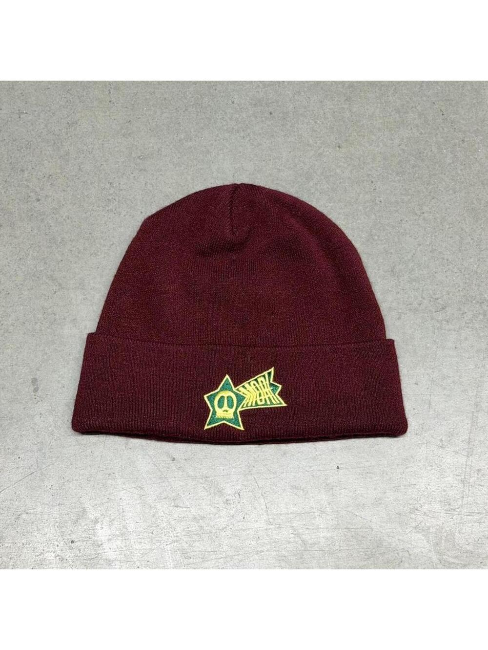 Bravest Studios Beanie Mens OSFA Burgundy Star Skull Skate Streetwear Grunge